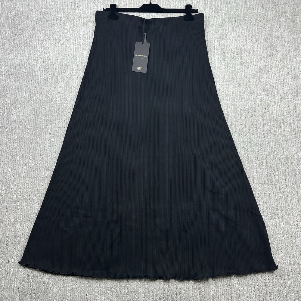 Mother Of Pearl London A-line Rib Midi Skirt Womens Size US 12 Black NEW